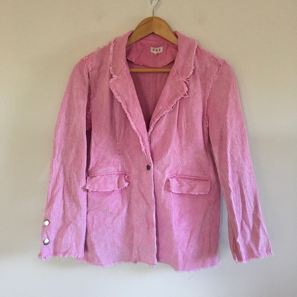 POL Jackets & Blazers - POL Clothing Button Front Corduroy Blazer Jacket in Hot Pink Sz M Raw Edges Boho